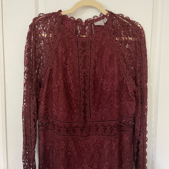 ASOS DESIGN long sleeve pencil dress in lace with geo lace trims - US 14 - Picture 5 of 11